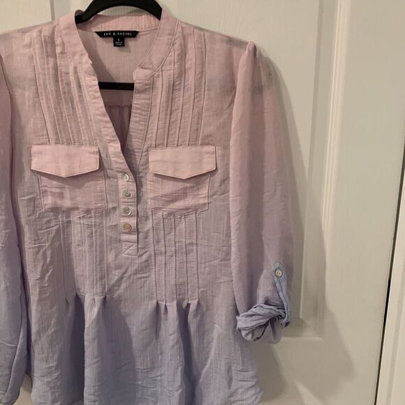 Zac‎ & Rachel Pink and Purple Ombré Blouse Size S Pockets V Neck Henley Office - Picture 8 of 11